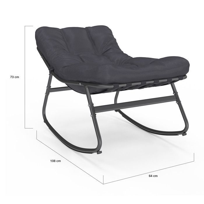 IDMARKET Set mit 2 ARONA Schaukelstühlen für den Garten, anthrazitgrau mit grauen Kissen