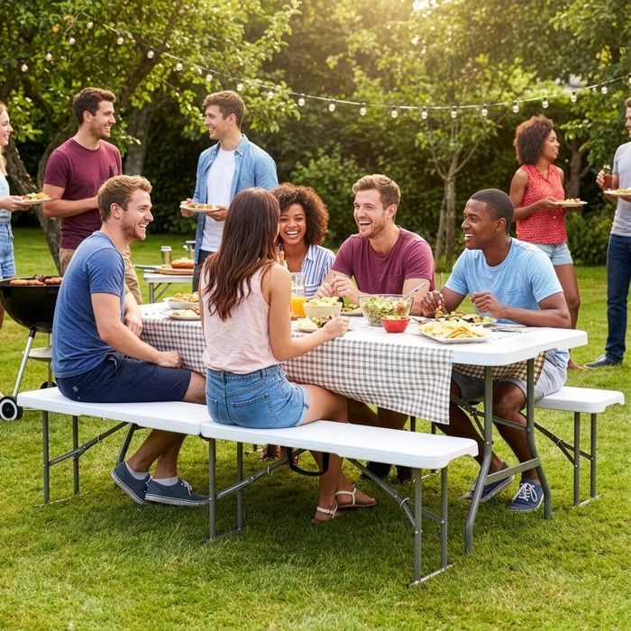 Banc pliant 183 × 28 × 43 cm, Blanc, résistant aux intempéries - Pratique pour jardin & terrasse