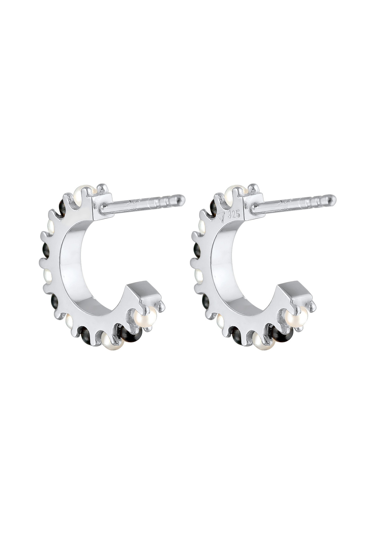 Elli Créoles Femme Perle Noir-Blanc Classique en argent sterling 925
