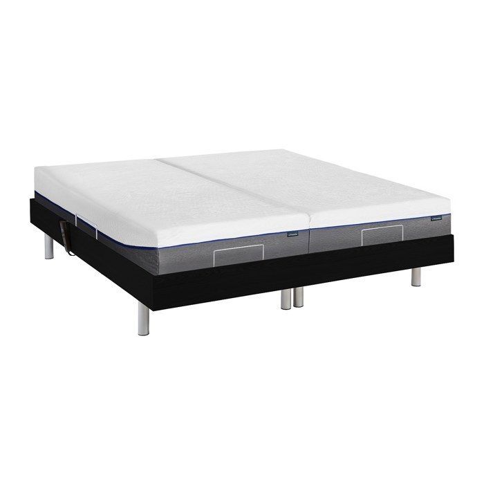 Cama eléctrica de relajación con base de láminas y colchón de espuma viscoelástica - 2 x 80 x 200 cm - Negra - HESIODE III de YSMÉE