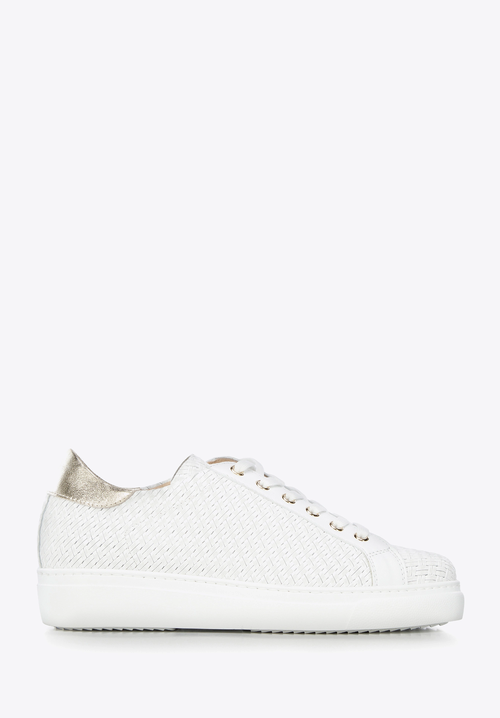 Damskie sneakersy ze skórzanej plecionki białe
