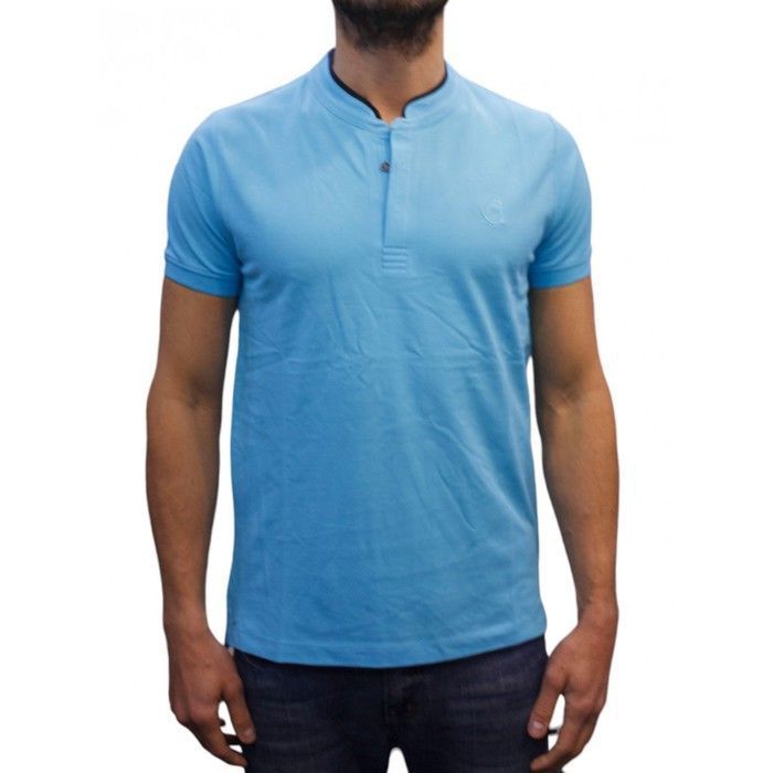 Cerruti 1881 Men's Short-Sleeve Mandarin Collar Polo Shirt, New Firenza Light Blue