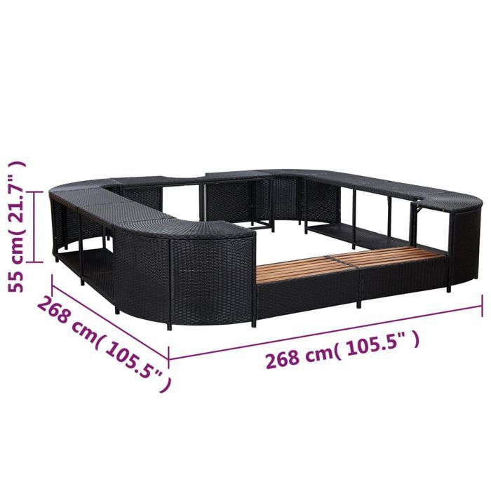 Marco de spa cuadrado vidaXL negro 268x268x55 cm Resina tejida