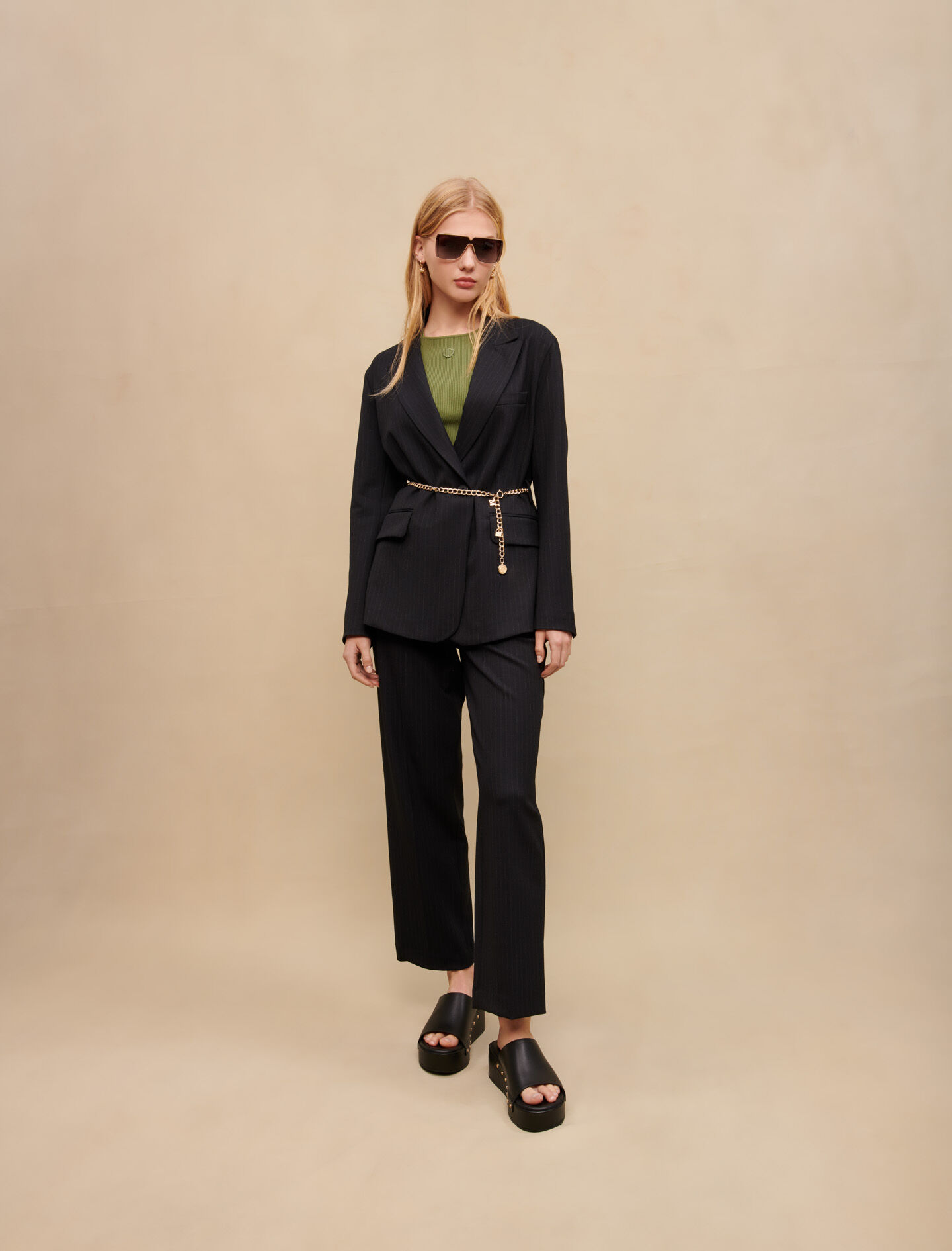 Sacou cu dungi, stil tenis - Negru