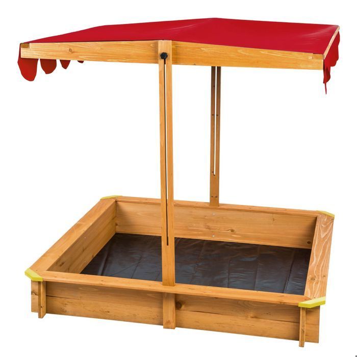 Arenero - TECTAKE - EMILIA Jardín de infancia con techo y terraza de madera 120 x 120 x 120 cm - Rojo
