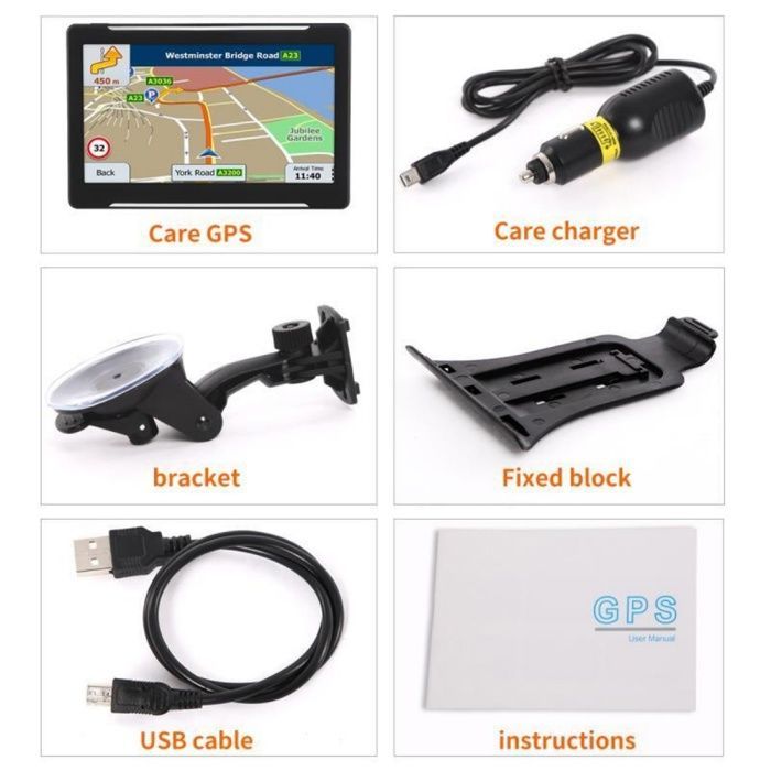 GPS para coche con pantalla táctil de 7 pulgadas, guía por voz, semáforos y soporte de adsorción, para coches, camiones y vehículos pesados.