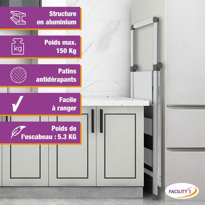 FACILITY'S Opvouwbare aluminium opstap - 3 treden - Ultralicht, ruimtebesparend, antislip