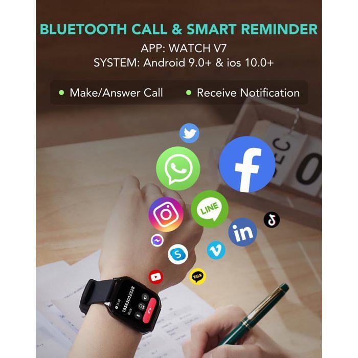 Smartwatch V7 con monitoraggio attività, cardiofrequenzimetro, GPS e ossigeno nel sangue per uomo e donna [YC721]