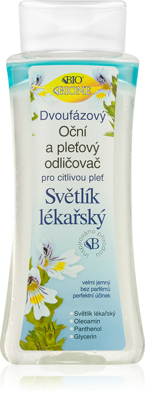 Bione Cosmetics dvojfázový odličovač oči na tvár a očné okolie s príchuťou svetlíka