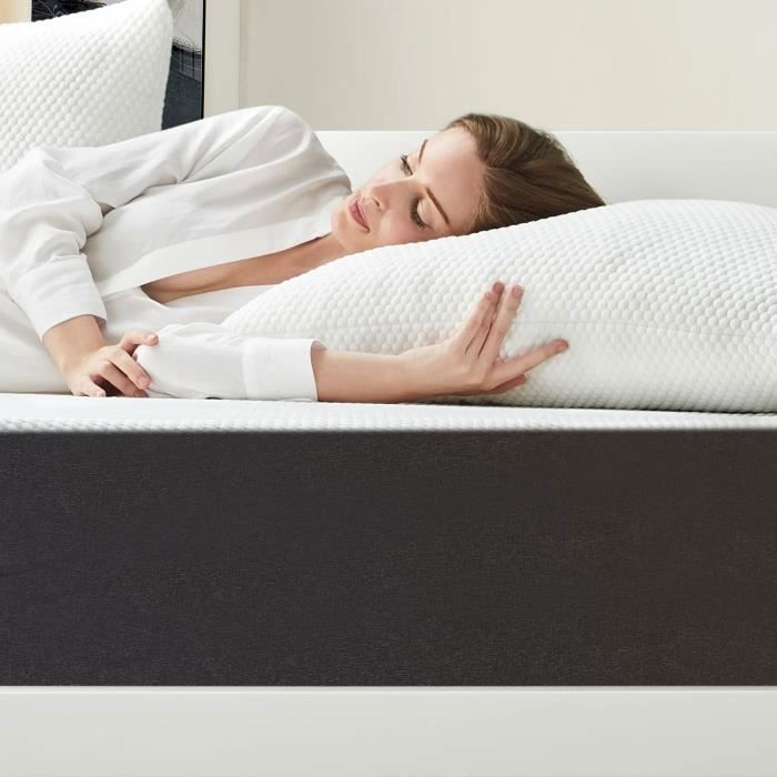 Colchón de lujo de 160x200 cm - Grosor de 26 cm - Espuma viscoelástica - Firmeza media - Desarrollado y fabricado en Europa (Blanco + Gris)