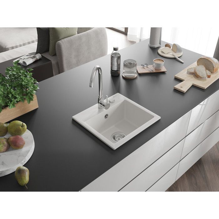 Mexen Milo Einzelbecken-Granitspüle, 435 x 410 mm, Weiß - 6505441000-20