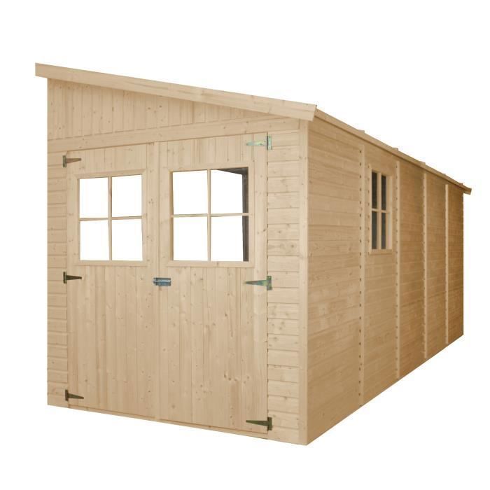 Abri de Jardin en Bois 9,91 m² TIMBELA - 216x513 cm - Pin / épicéa - Construction de Panneaux - Plancher NON inclus - M341