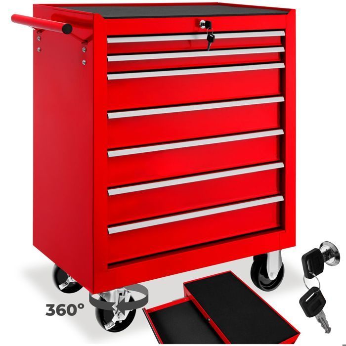 Carrello da officina - TECTAKE - Carrello da officina in acciaio con 7 cassetti, 69 x 33 x 79 cm - Rosso