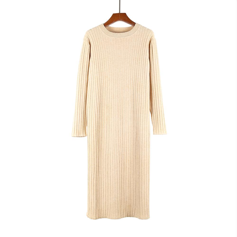 Robe pull chaude d'automne-hiver de haute qualité pour femme, robe côtelée cintrée à manches longues