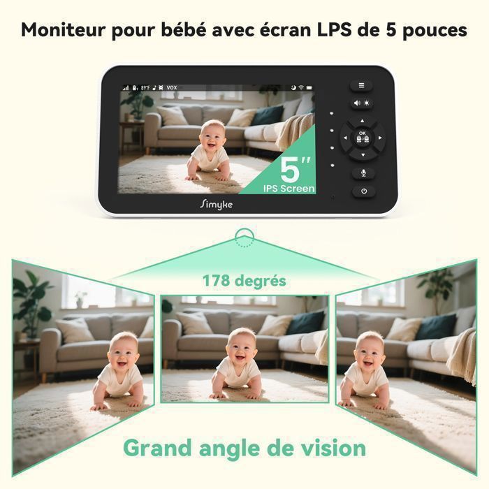 Simyke BabyPhone 330°-Moniteur 5