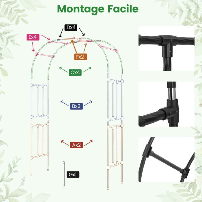 Arche de Jardin avec Treillis 153 x 40 x 240 cm COSTWAY-pour Plantes Grimpantes -en Métal Revêtus de PE-Tubes Ondulés-Mariage, Fête