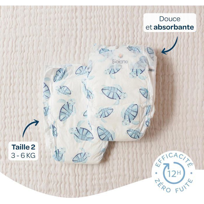 BIOLANE - Couches bébé taille 2 (3-6kg) - Peaux Sensibles - Demi pack 81 couches