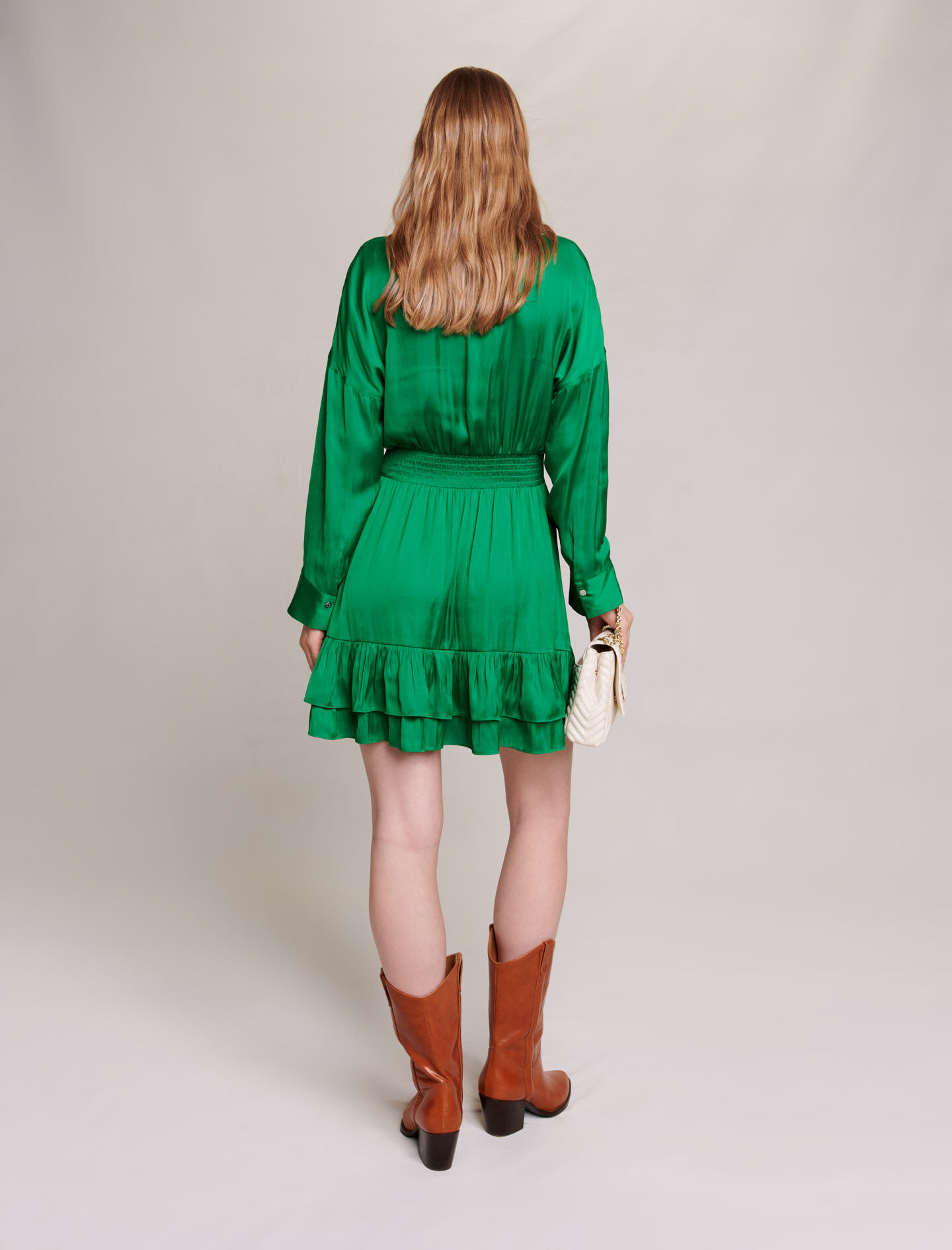 Rochie scurtă din satin - Vert
