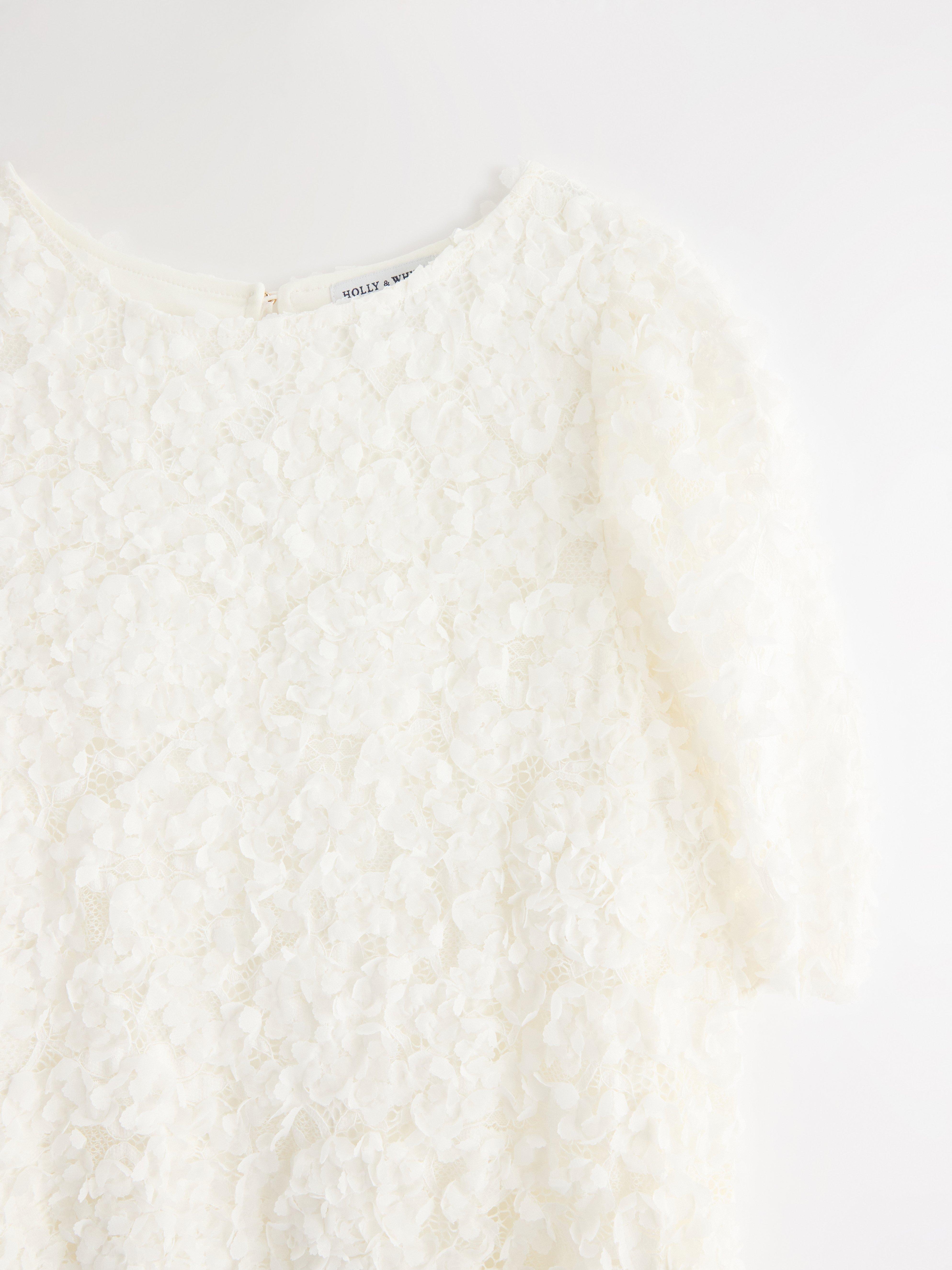 Vestido de renda com flores Off White