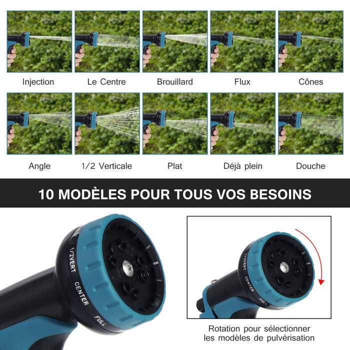 Mangueira de jardim expansível de 15 m/50 pés, mangueira flexível com pistola de pulverização para jardim, 10 modelos, preta e azul.