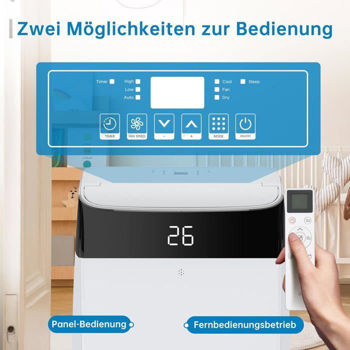 Aire acondicionado portátil de 12000 BTU, refrigeración, deshumidificador, ventilador 4 en 1 con modo de suspensión y temporizador de 24 horas.