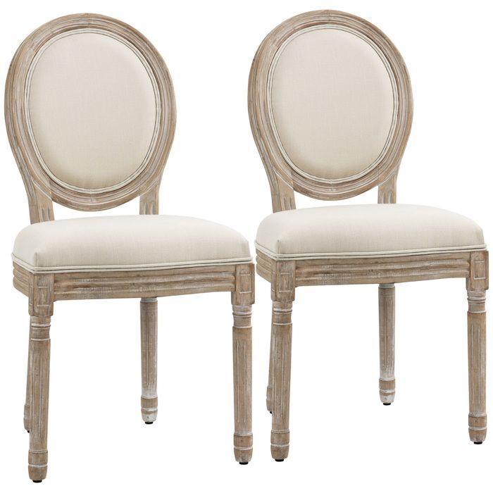 HOMCOM - Juego de sillas de comedor - Madera de caucho - 49x56x96cm - Crema