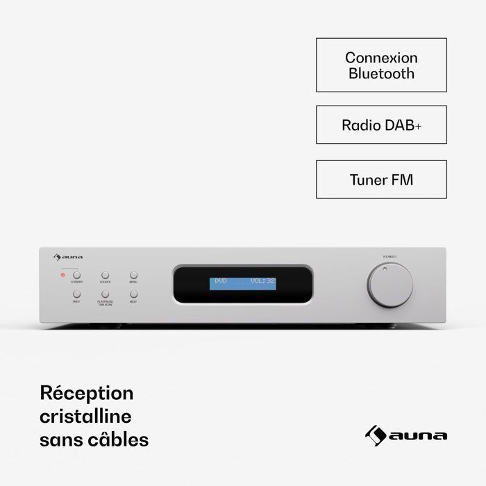 Amplificatore HiFi - AUNA - Art22 DAB+ BT - 2x60W - Bluetooth - Radio DAB+ - CD/DVD