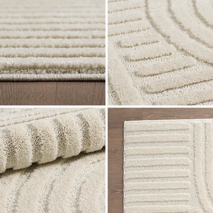 Vloerkleed voor de woonkamer, Scandinavische en bohemian stijl met een 3D-design, zacht en pluizig. Afmetingen: 160 x 230 cm, kleur: crème.