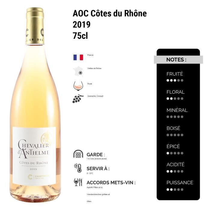 Côtes du Rhône Chevalier d'Anthelme Rosé 2019 - Case of 12 x 75cl bottles - Cellier des Chartreux - AOC Rosé Wine from the Rhône Valley