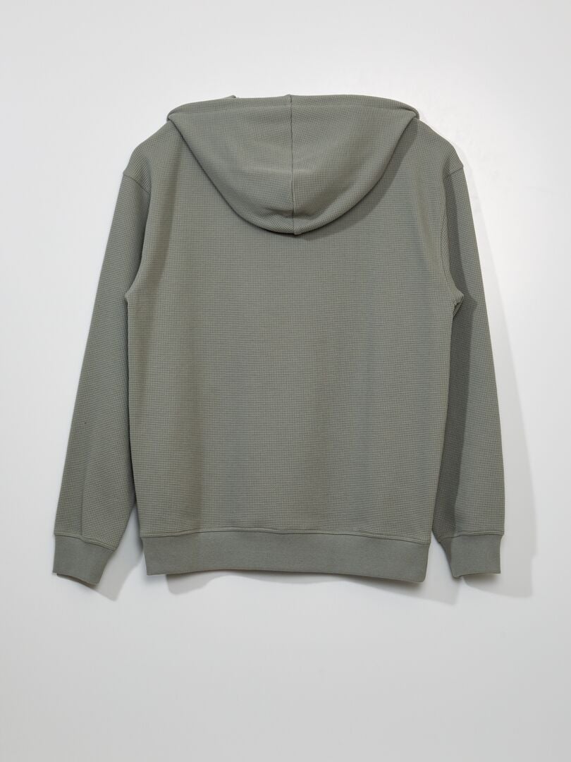 Hoodie van gebreide stof met reliëf - GROEN