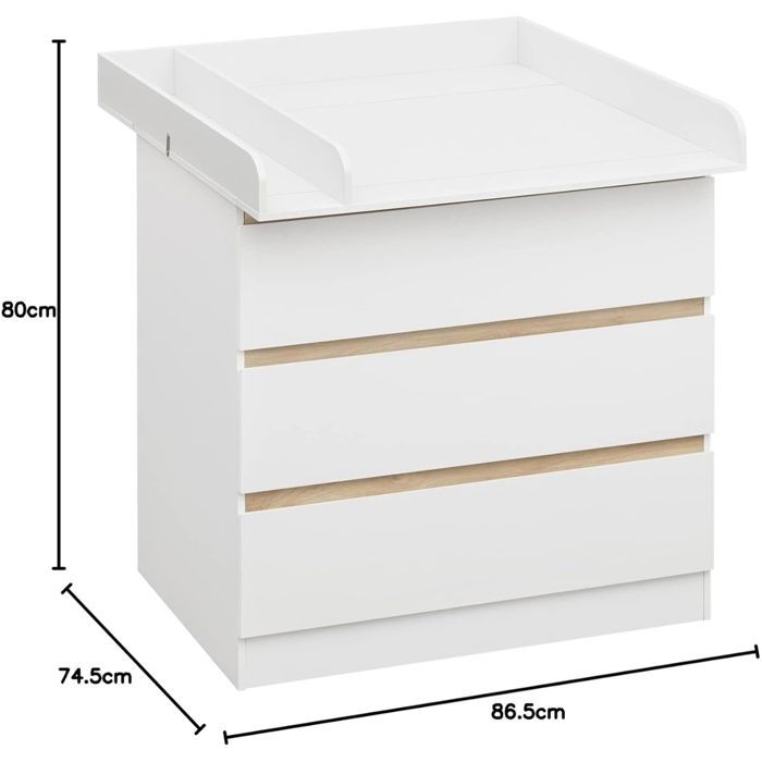 Cambiador WOLTU con 3 cajones - con cambiador - para bebé, fabricado en aglomerado y MDF, blanco