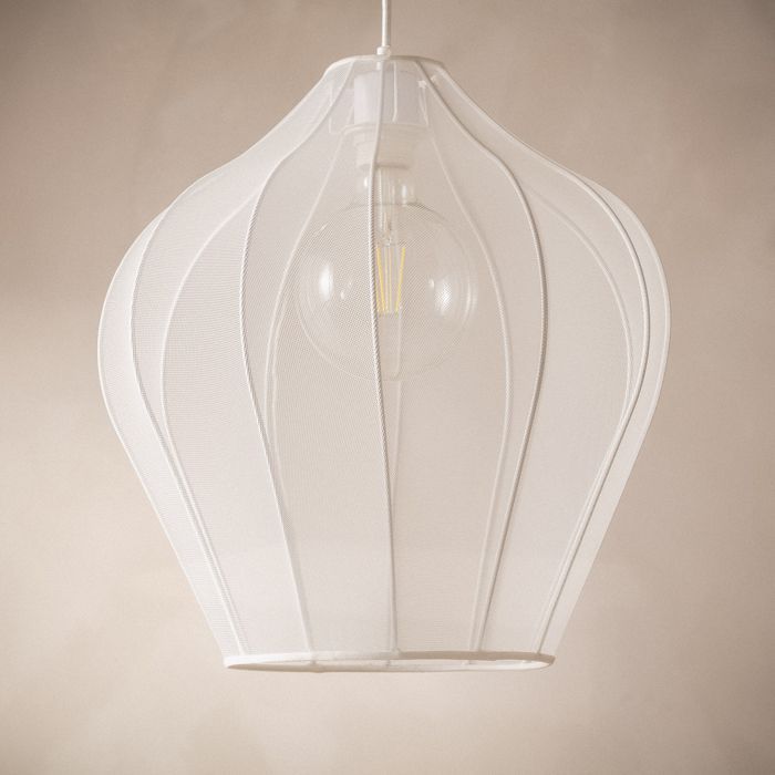 Lampada a sospensione Yara in metallo bianco e tessuto Ø400 mm