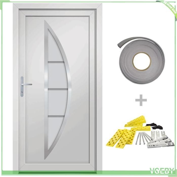 Porte d'entrée PVC blanche 98x208 cm avec vitrage en arche, serrure 5 points et seuil alu