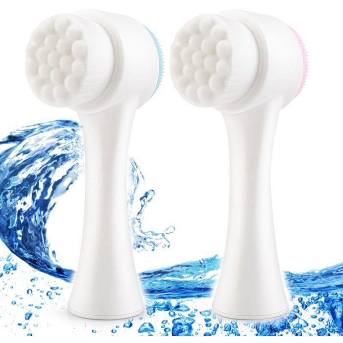 Ensemble de 2 brosses nettoyantes manuelles pour le visage, brosse nettoyante 2 en 1, brosse exfoliante double face en silicone,