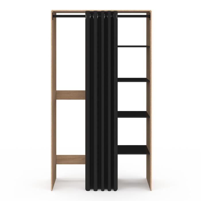 IDMARKET Meuble de buanderie double machine à laver avec rideau coulissant WALLIS hêtre et noir
