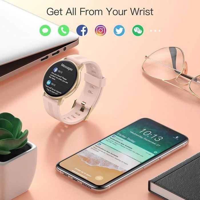 Smartwatch da donna color oro rosa con Bluetooth 5.0, impermeabile IP68, tracker di attività/frequenza cardiaca/contapassi, compatibile con Android/iOS