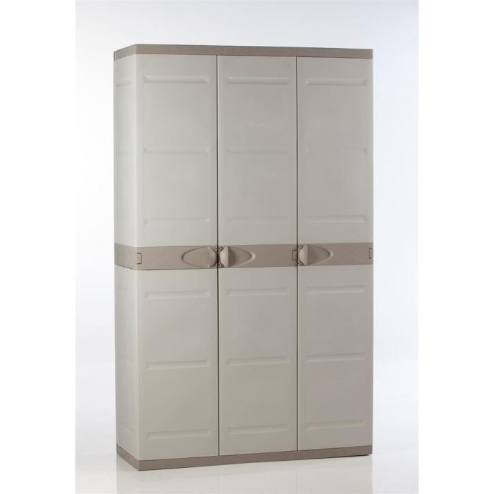 PLASTIKEN TITANIUM hoge opbergkast - 3 deuren, planken en kledingstang - Beige en Taupe