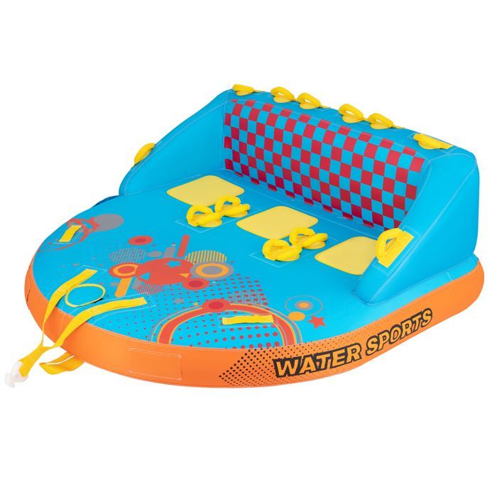 GYMAX Towable Pool Tube for 1-3 Persons, 2 Towing Points, Nylon Cover, for Boating and Water Sports