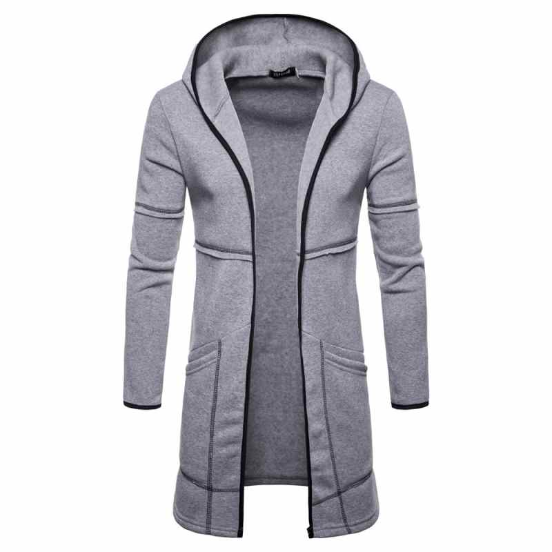 Modieuze heren trenchcoat met capuchon, effen kleur, vest, lange mouwen, bovenkleding, blouse, lange jas voor de herfst en winter met capuchon.