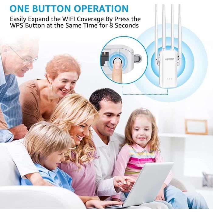 Répéteur WiFi - Blanc - 300Mbps - Dual Band 2.4GHz/5.8GHz - 4 Antennes 3dBi - Port WPS