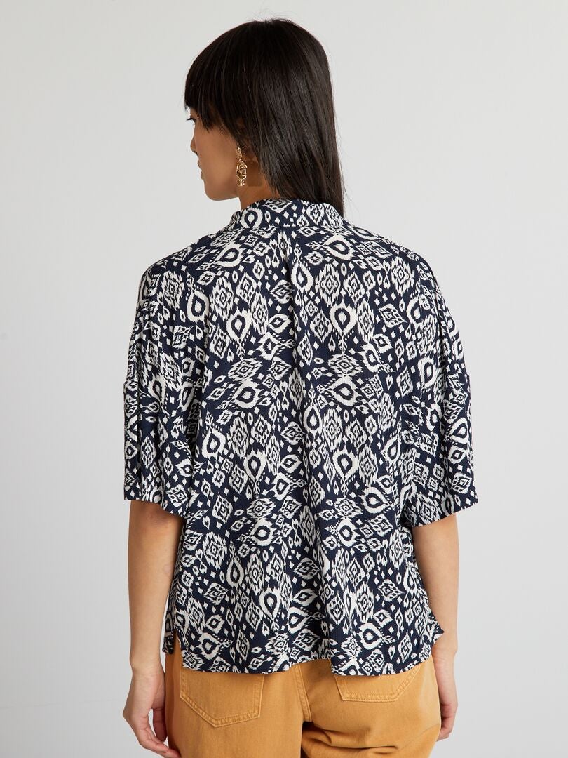 Blusa de crepé de manga corta - AZUL