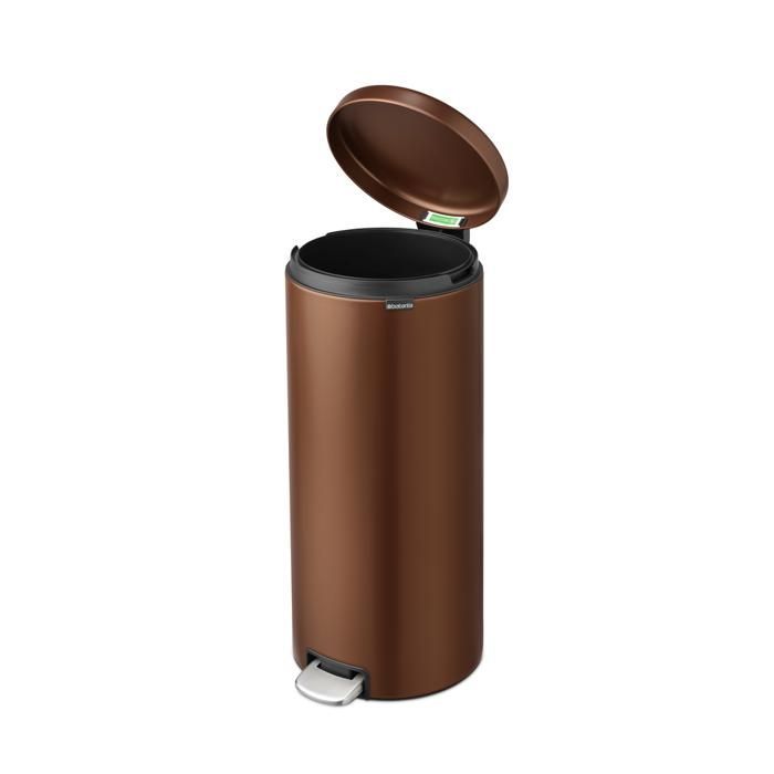 Brabantia NewIcon Poubelle à Pédale, 30 litres, Fermeture douce, Seau en Plastique - Warm Bronze