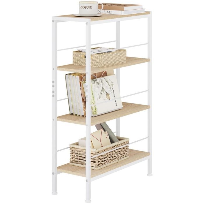 Estantería de almacenamiento WOLTU, estrecha, de 4 niveles, para cocina y salón, MDF, estructura metálica, roble claro + blanco, 50x20x78cm