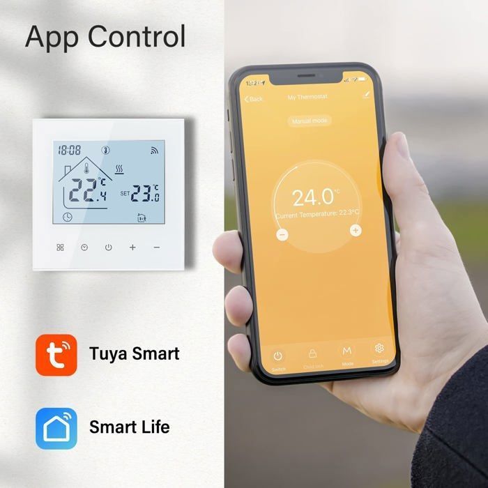 WiFi Connected Thermostat, Smart Room Thermostat for Electric Underfloor Heating, Programmable Thermostat