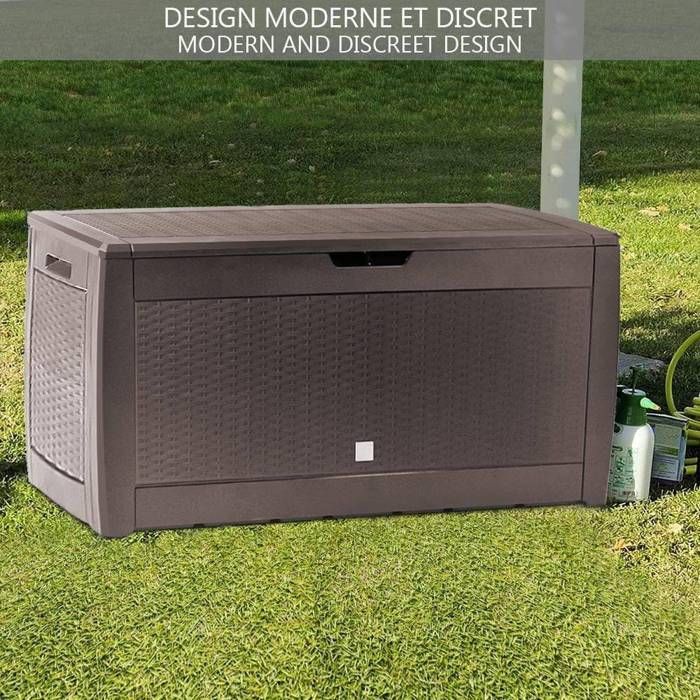 VOUNOT® Baule da giardino con maniglie e ruote 310L - Baule per esterni in PP - 119x48x60cm - Marrone stile polyrattan