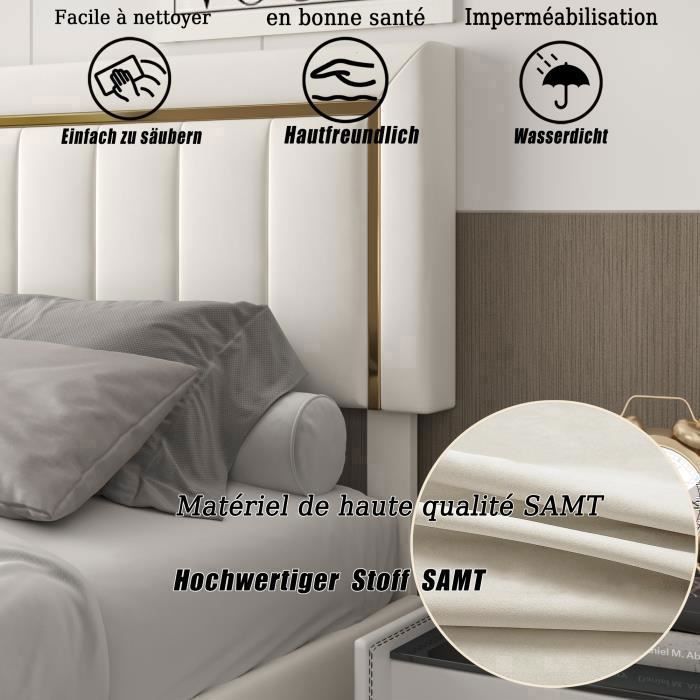 Letto contenitore - PERGAR - 160 x 200 cm - Velluto beige - Design contemporaneo - Portata 250 kg