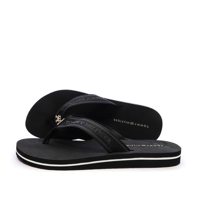 Chinelo de dedo Tommy Hilfiger masculino preto com tiras de tecido