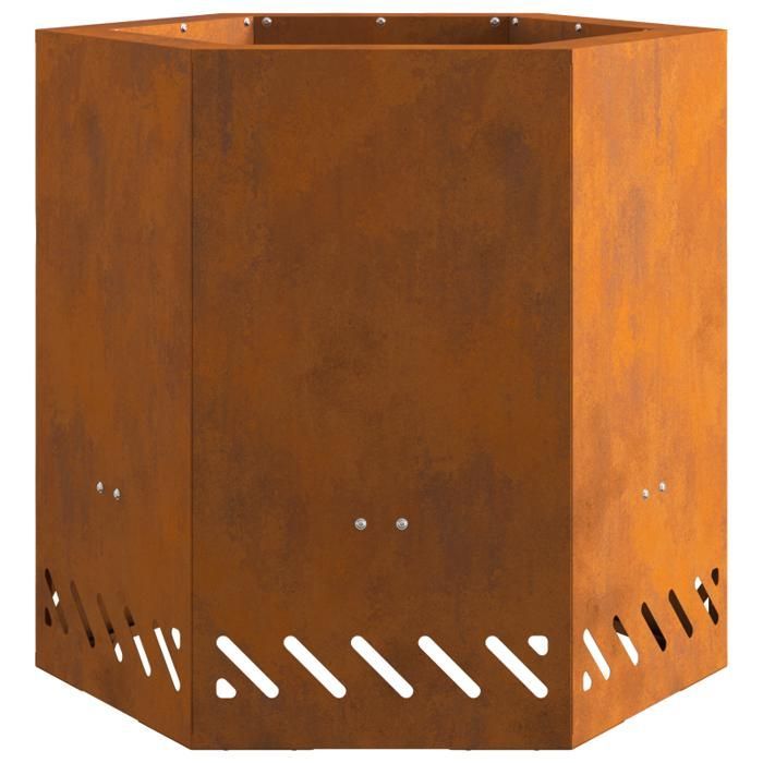 Hexagonal fire pit 48×48×51 cm in rust-resistant weathered steel — Brown