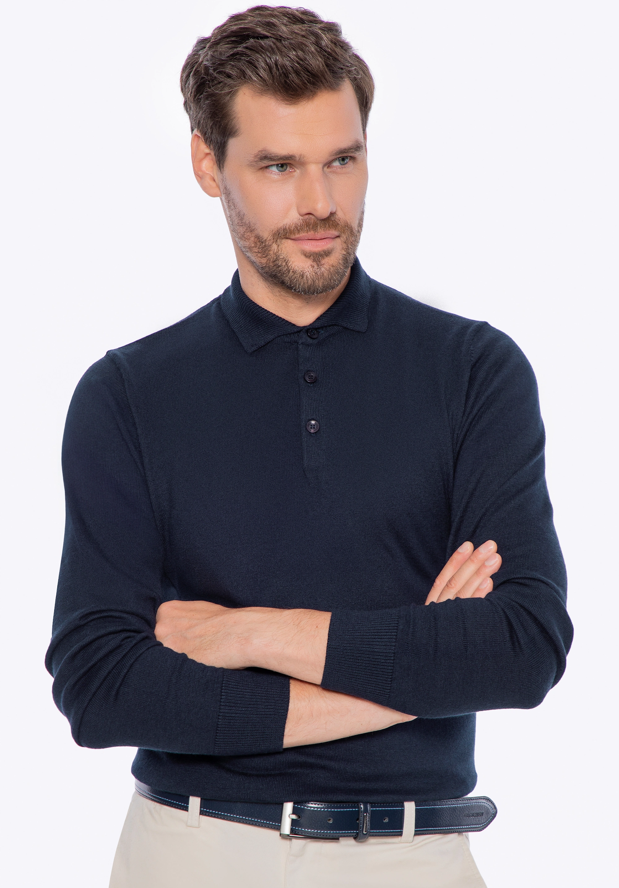 Sweter męski z bawełny z domieszką kaszmiru granatowy
