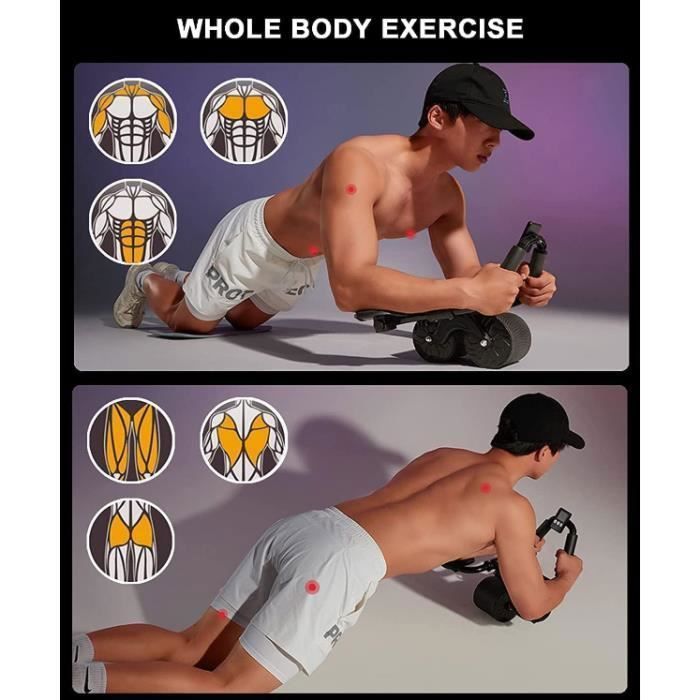 Rueda abdominal con rebote automático - Rueda abdominal 4D con soporte para codos - Dispositivo de entrenamiento abdominal